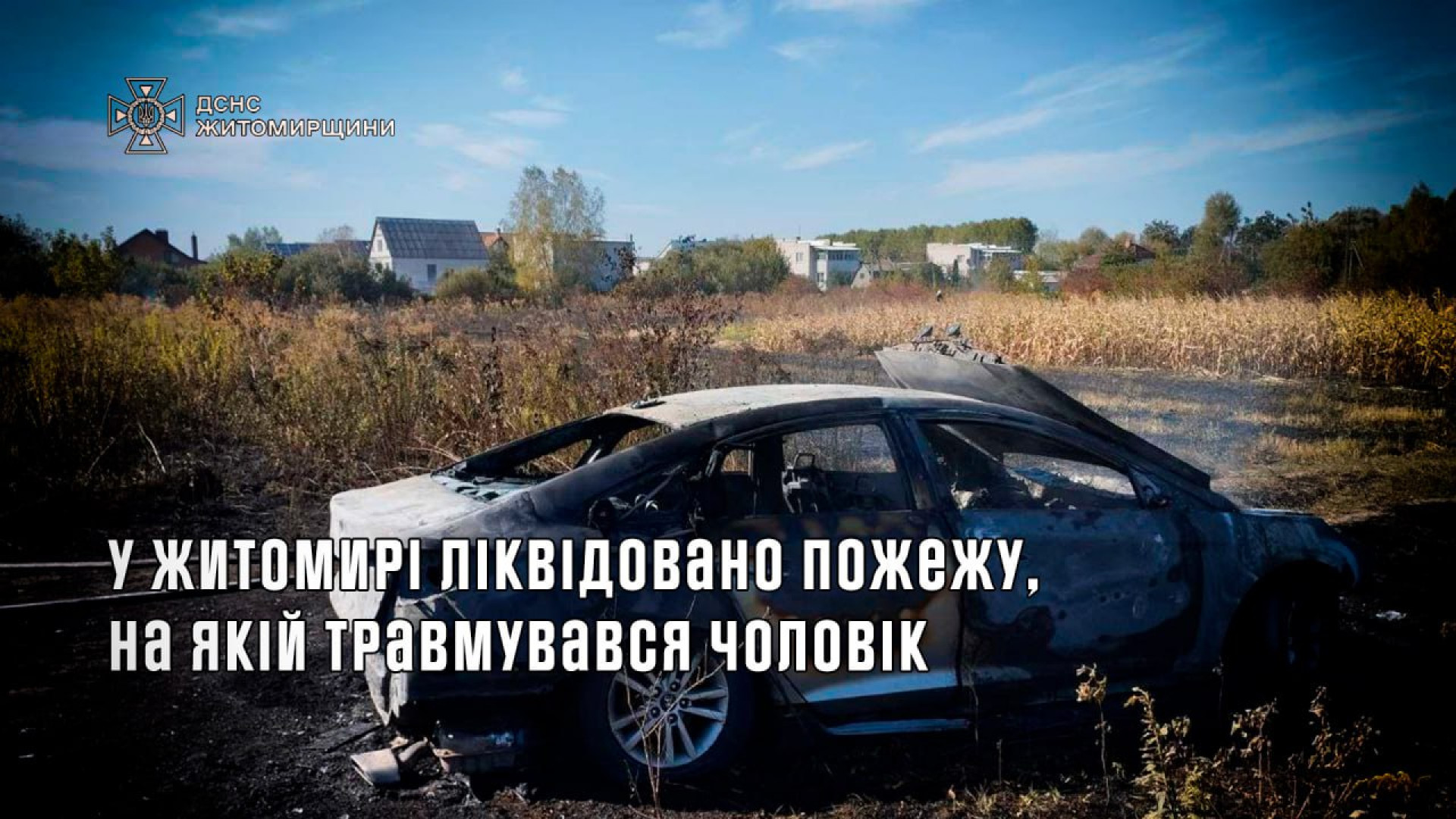 У Житомирі в пожежі на полі згоріло  Hyundai та травмувався чоловік