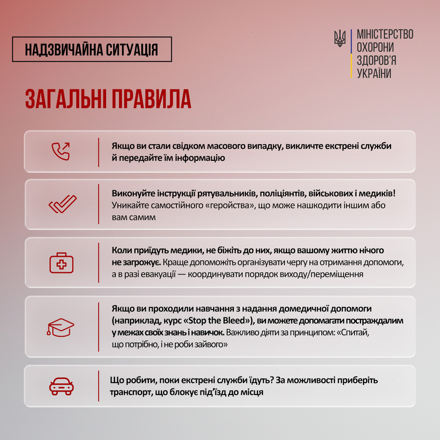 Як діяти у масовій надзвичайній ситуації, щоб не заважати рятувальникам: інструкція МОЗ